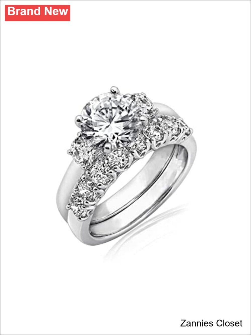 💍 Sterling Silver Platinum Plated Infinite Elements Cubic Zirconia Three Stone